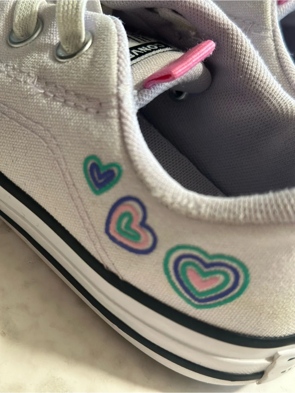Converse Kids Low Top Canvas Sneakers in Light Gray with Pink Pull Tab